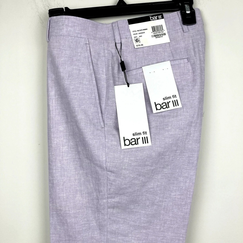 Bar III Men's Suit Dress Pants Purple Slim-Fit‎ Linen Cotton 30Wx32L E111576
